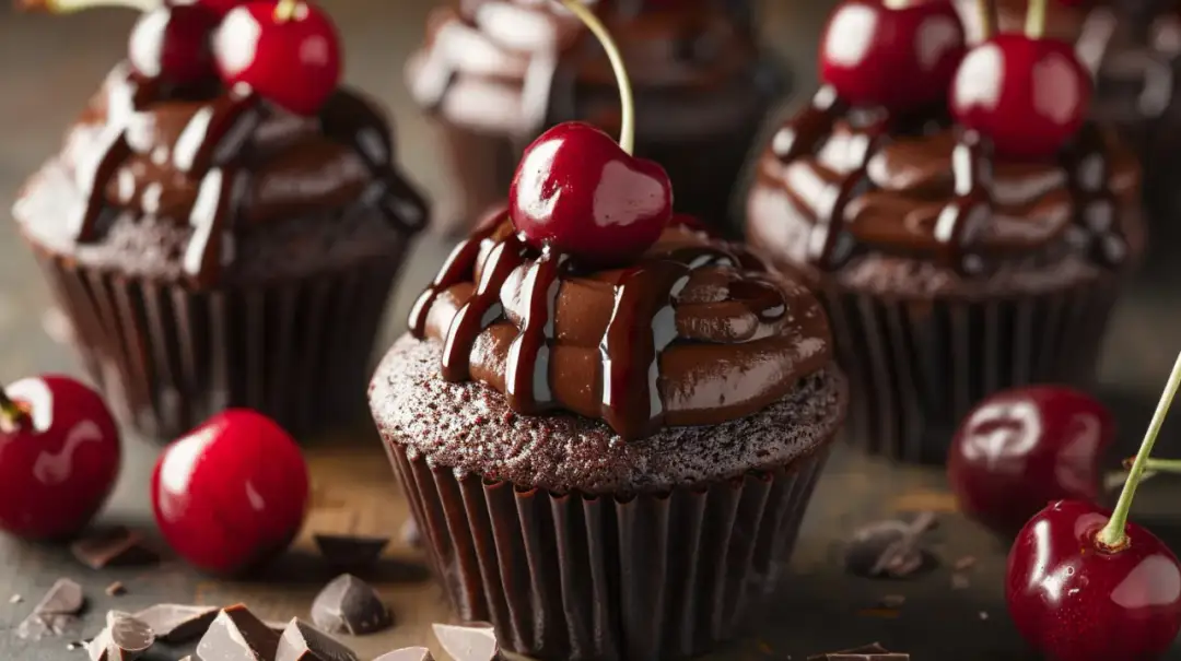 Babeczki w thermomixie z kremem czekoladowym i wiśniami