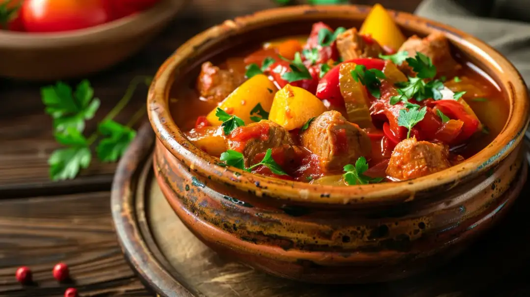 Leczo z indykiem, papryką, pomidorami i ziemniakami