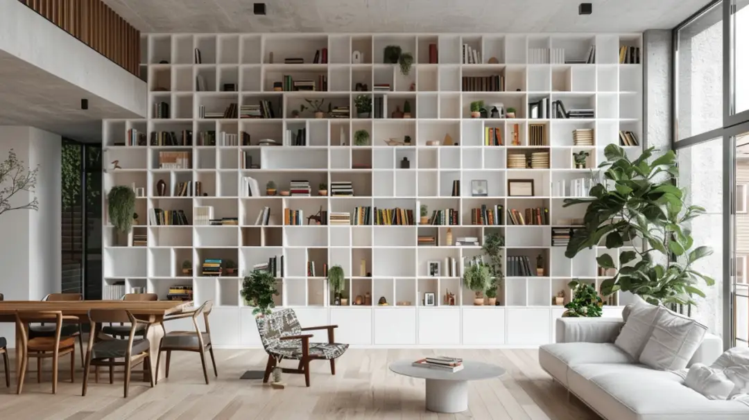 Aranżacja salonu z regałem: 10 inspiracji na wnętrze