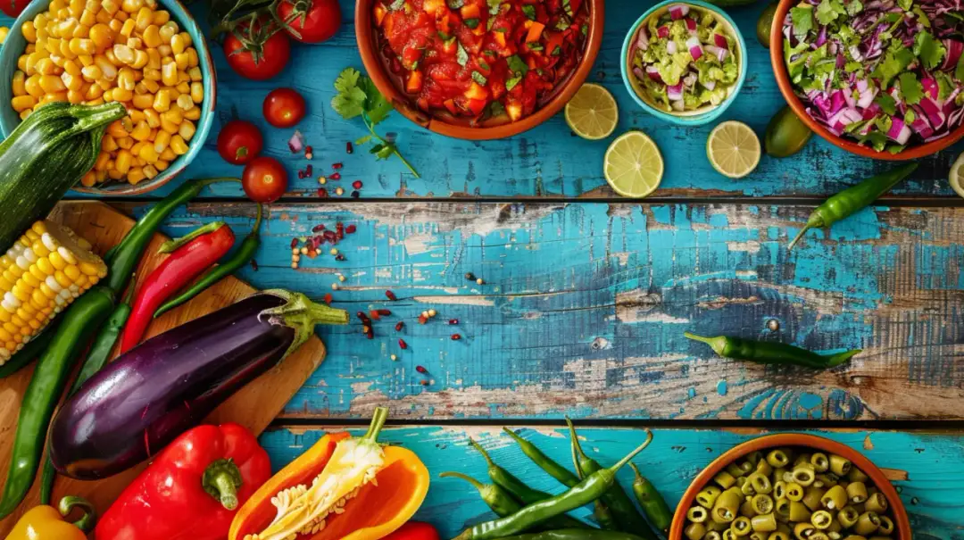 Warzywa po meksykańsku z kukurydzą, fasolą i ostrym sosem