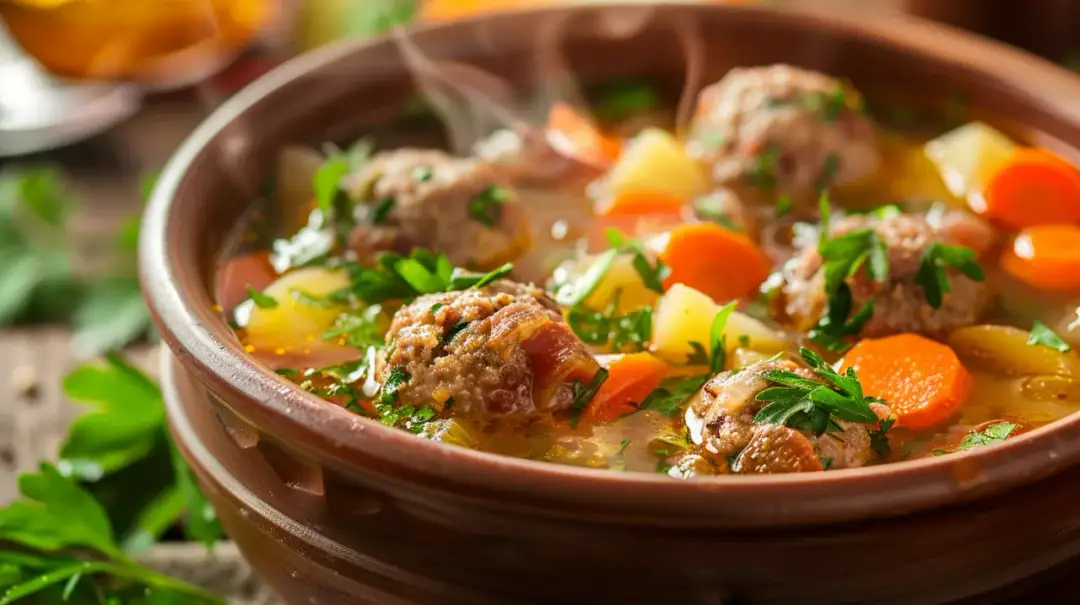Zupa z frykadelkami, warzywami, ziemniakami i świeżą pietruszką