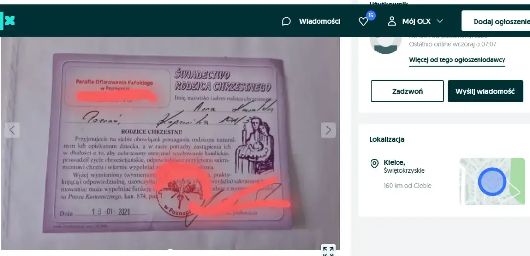 Zaświadczenie dla chrzestnego na OLX - Ryzyko i konsekwencje