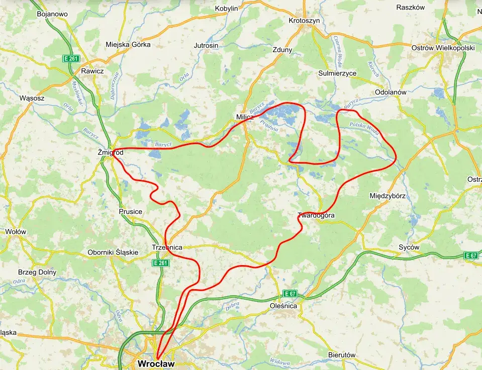 Szczegółowa mapa tras rowerowych w Dolinie Baryczy z GPX i atrakcjami