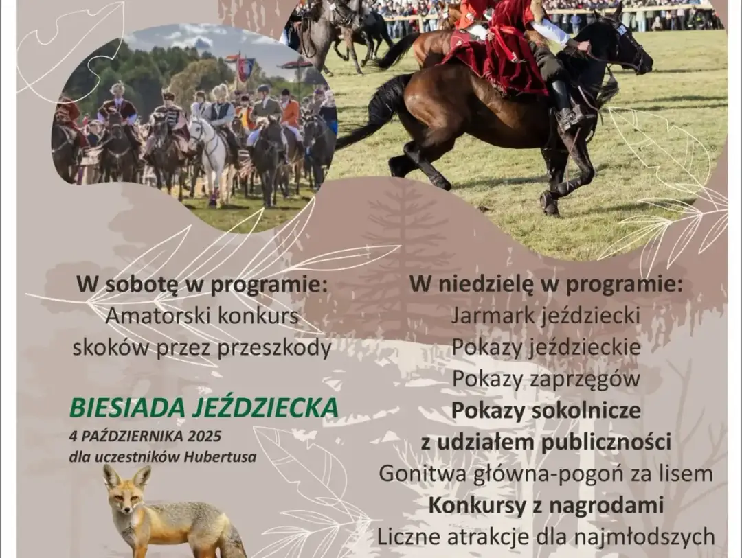 Biesiada Jeździecka 4 października 2025, kiedy jest Hubertus. Konkursy, pokazy, gonitwa za lisem i atrakcje dla najmłodszych.