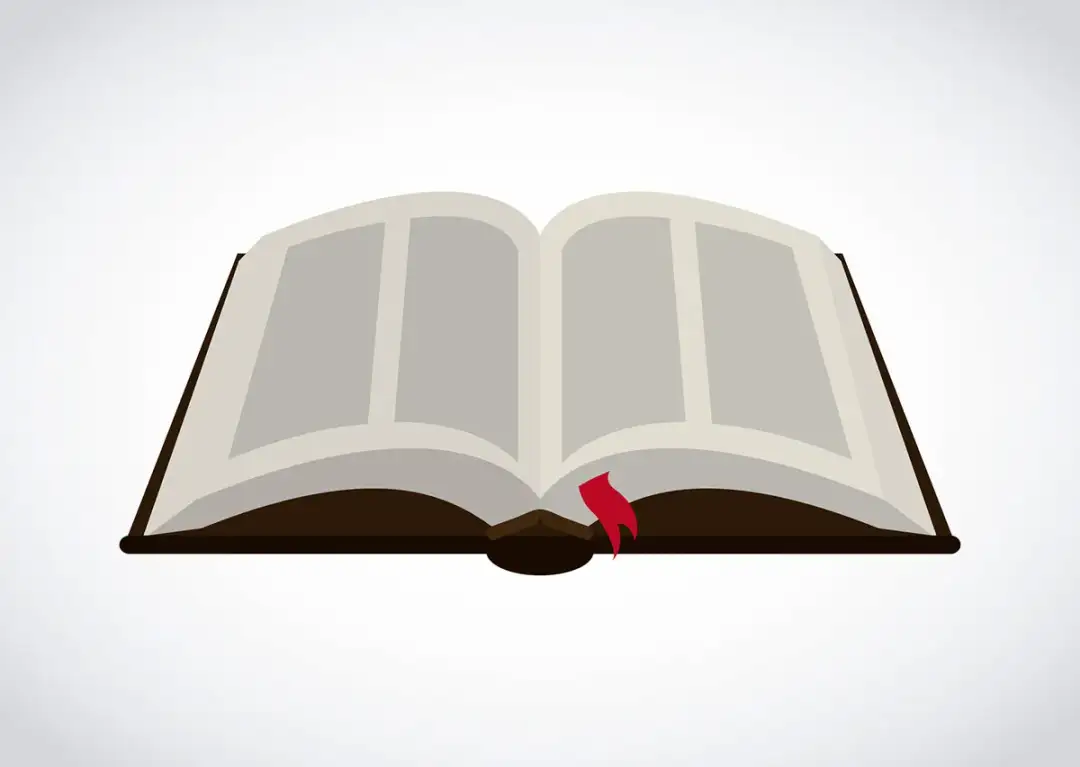 Otwarta księga z czerwoną wstążką, jak w przypowieści o pannach roztropnych.