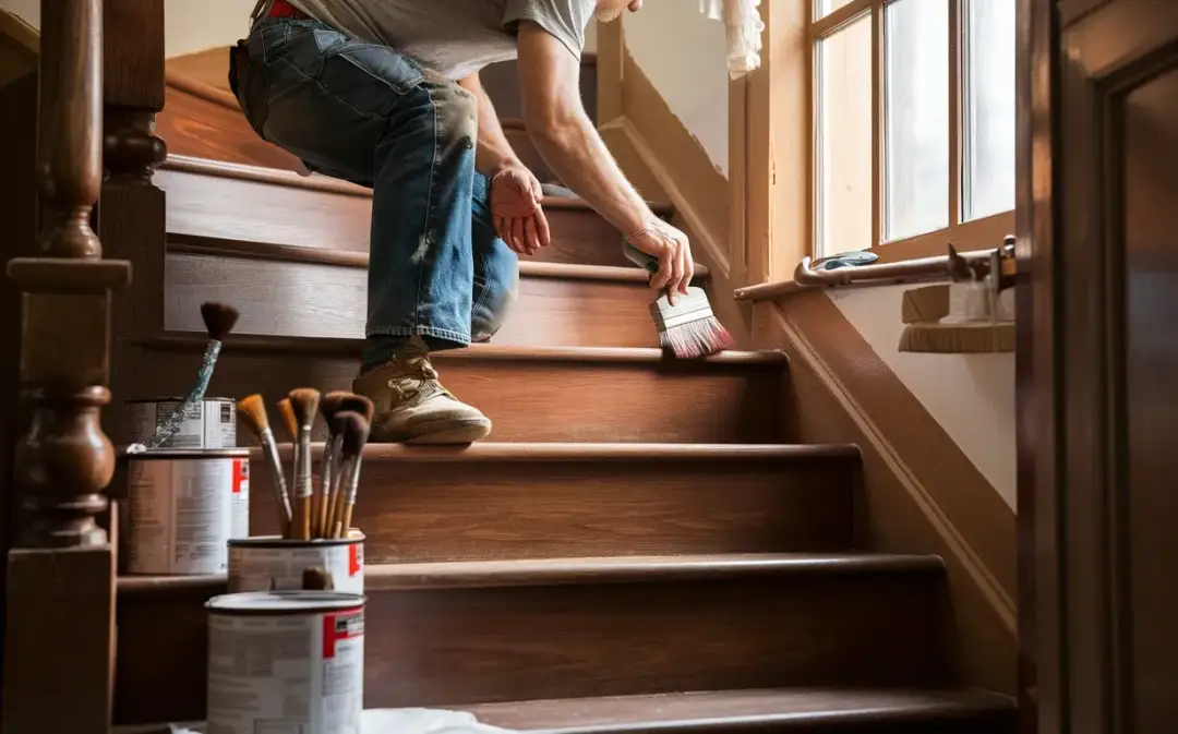 Profesjonalne wykończenie schodów drewnianych przy ścianie bez błędów