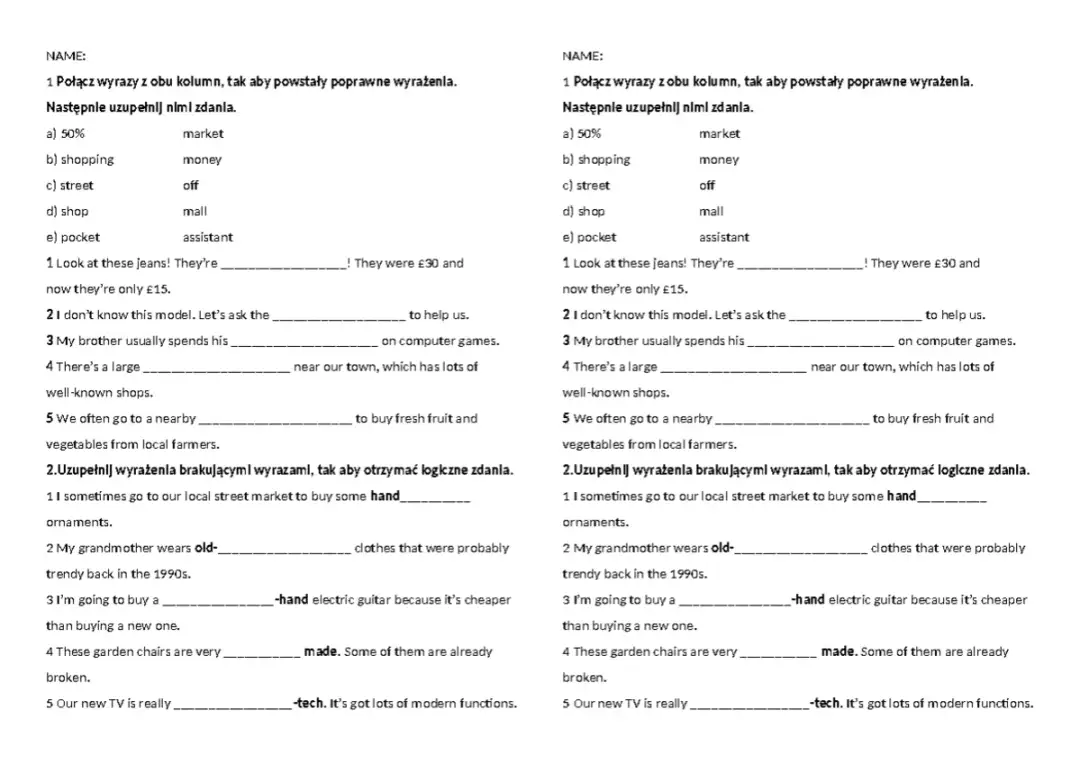Kartkówki i Sprawdziany Angielski 7 klasa