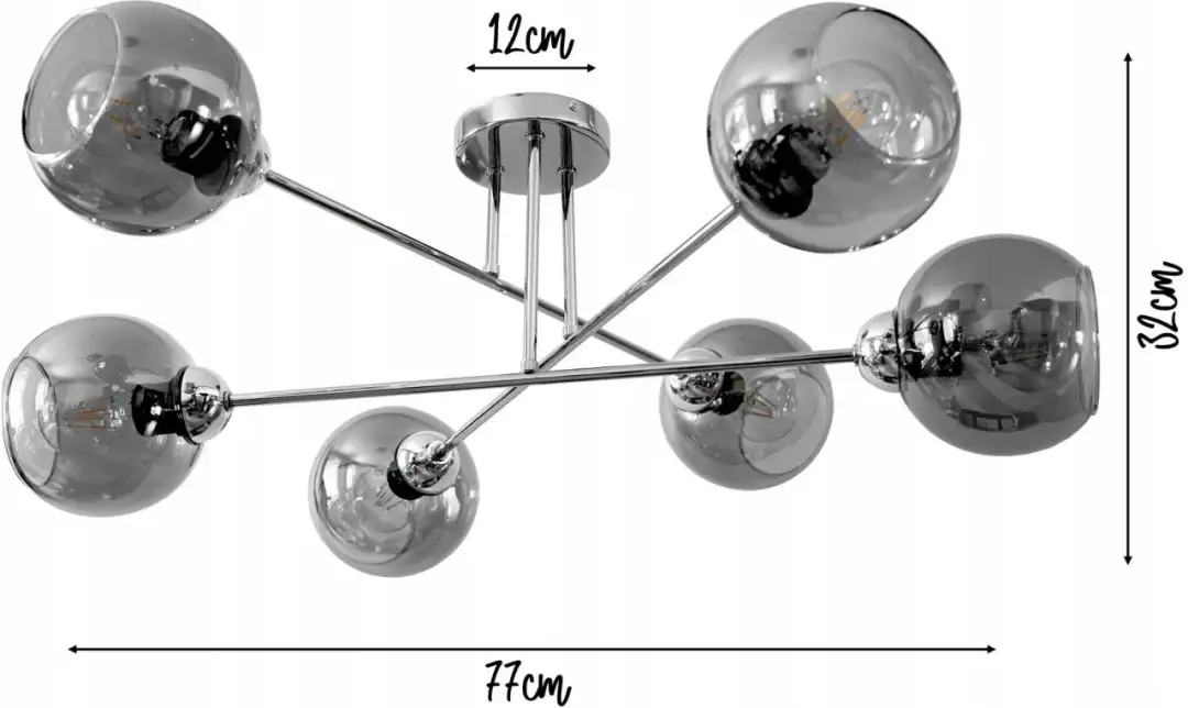 Nowoczesna lampa z sześcioma szklanymi kulami w chromie. Jej futurystyczny design doda blasku każdemu wnętrzu.