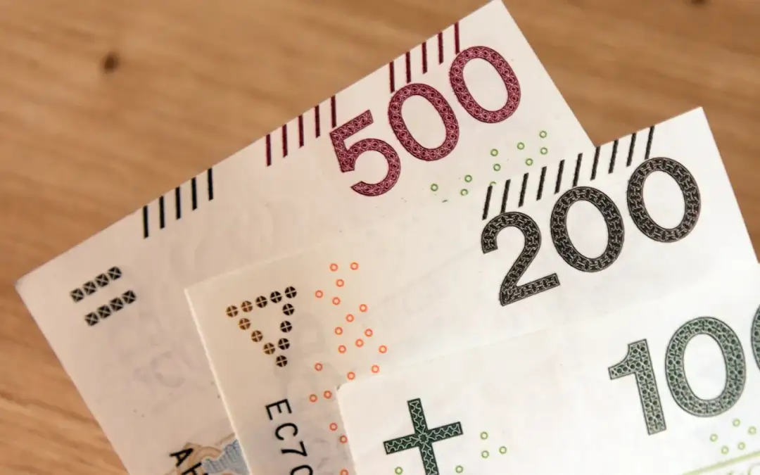 Zbliżenie na polskie banknoty o nominałach 500, 200 i 100 zł.