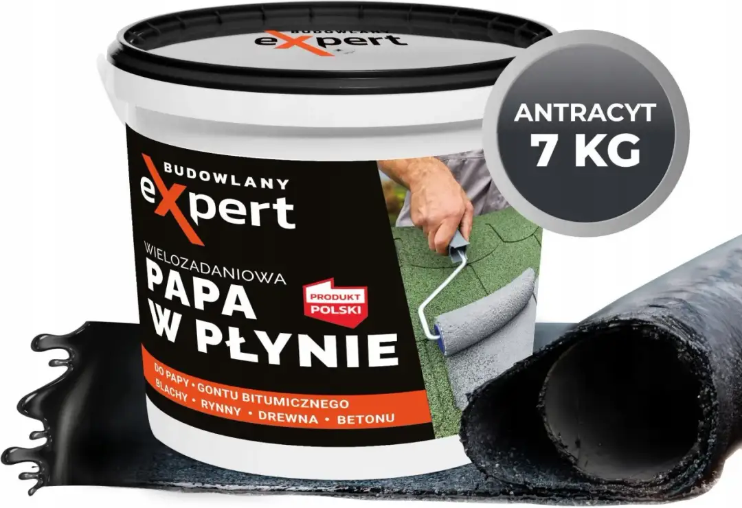 Wiadro z masą papa w płynie, kolor antracyt. Idealna do dachów, rynien, blachy. 7 kg.