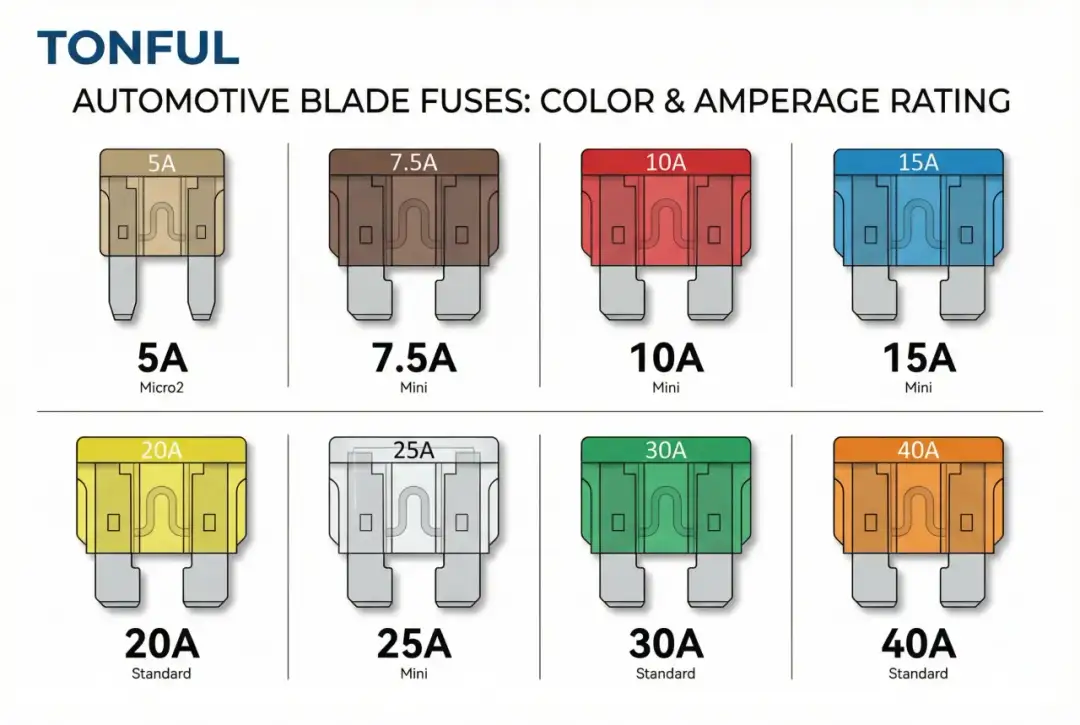 Tabela pokazuje bezpieczniki samochodowe: kolor i natężenie. Dowiedz się, który bezpiecznik odpowiada za dane obciążenie, od 5A do 40A.