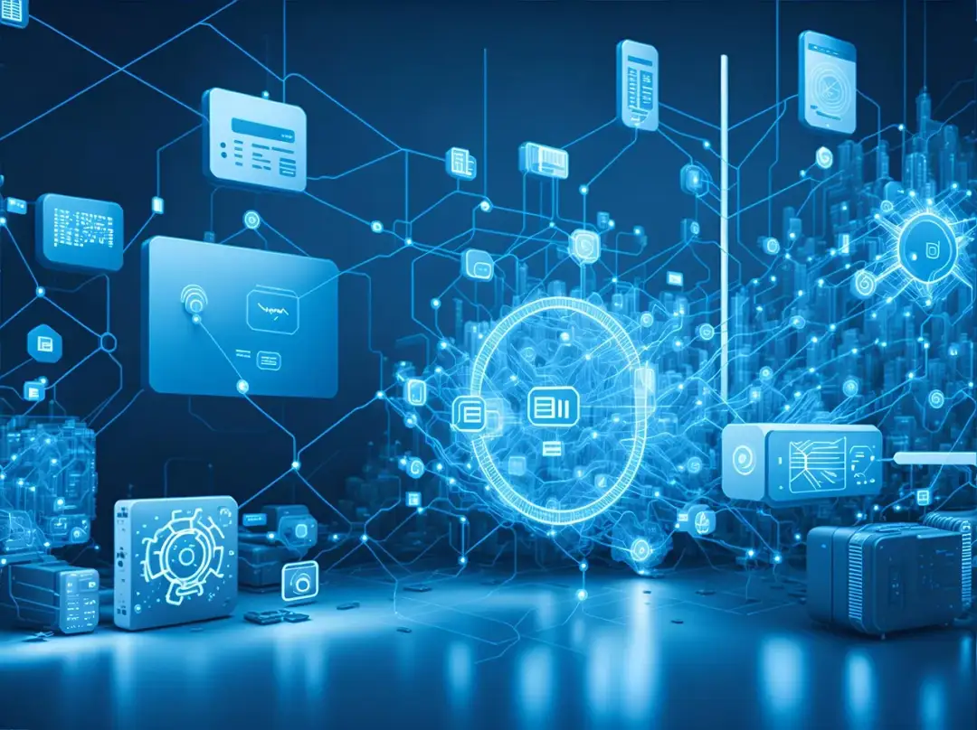 Wizualizacja sieci światłowodowej, prezentująca ranking dostawców internetu. Abstrakcyjne ikony i schematy tworzą cyfrowy krajobraz.