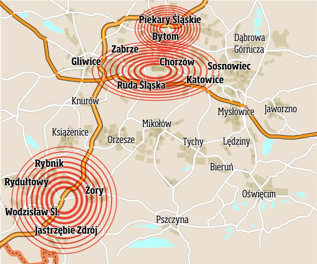 Mapa kopalni na Śląsku: gdzie występują niebezpieczne wstrząsy?