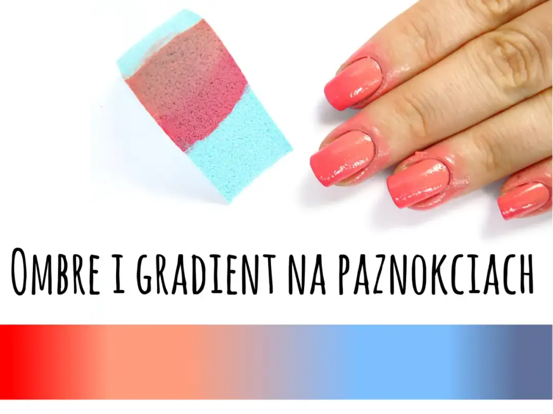 Piękne ombre na paznokciach wykonane gąbeczką. Delikatne przejście kolorów od różu do koralu.