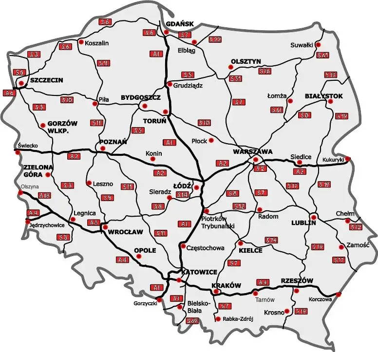 Płatne odcinki A2 - Mapa bramek poboru opłat