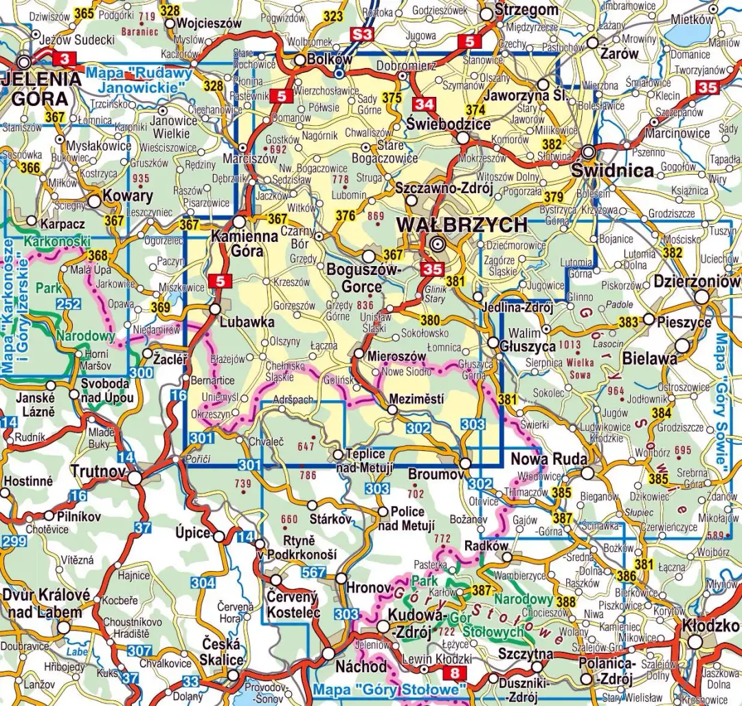 Góry Wałbrzyskie szczyty: Najwyższe punkty i widokowe miejsca na mapie