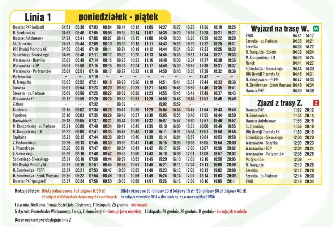 Rozkład jazdy nr 1 - Sprawdź, kiedy odjeżdża Twój autobus