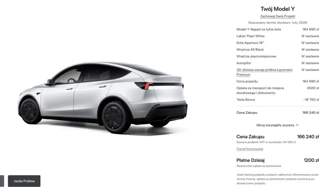 Tesla Model Y 2026: Cena od 166 240 zł! Jak zyskać dotacje?