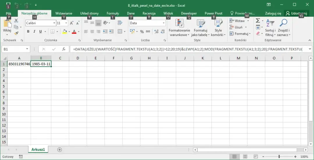 Jak łatwo odczytać datę urodzenia z PESEL w Excelu - Poradnik