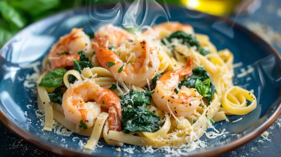 Makaron z krewetkami i szpinakiem: Morze smaków w domu
