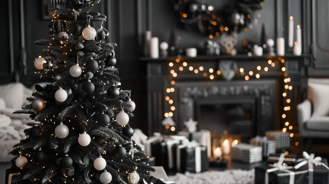 Biało czarna choinka: Stylowa biało czarna choinka na niezapomniane święta.