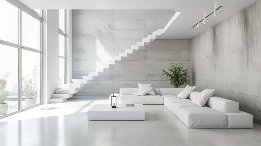 Architektoniczny beton: Wyjątkowy biały beton we wnętrzach nowoczesnych domów