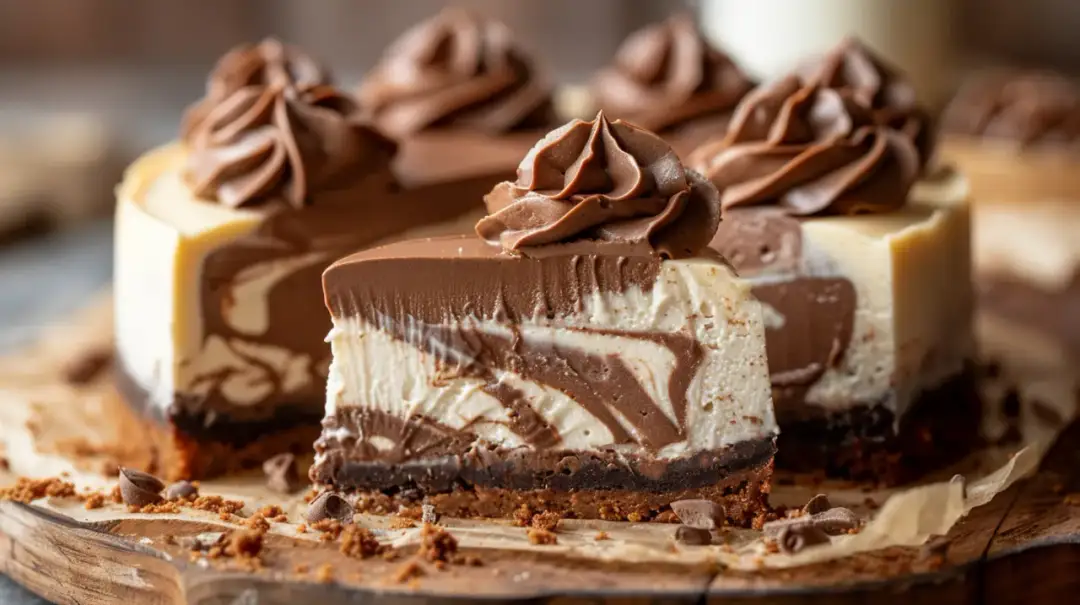 Sernik z czekoladą w środku, na kruchym spodzie z herbatników