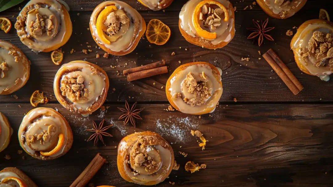 Bułeczki z kruszonką cynamonową, lukrem i kandyzowaną skórką