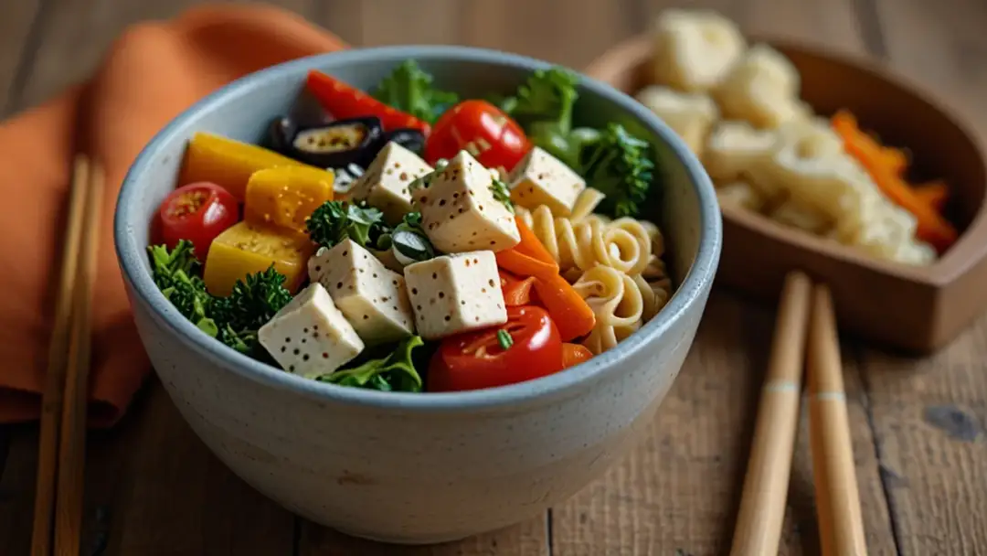 Sałatka z tofu i makaronem: Szybka, wegańska sałatka na zdrowy lunch