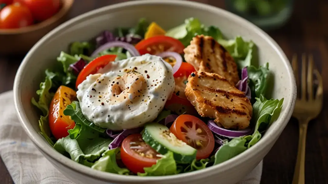 Mix sałat z kurczakiem i sosem czosnkowym: Pyszna sałatka na obiad