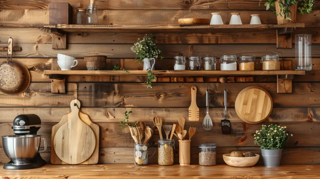 Przytulny akcent wnętrza - drewniana ściana w kuchni