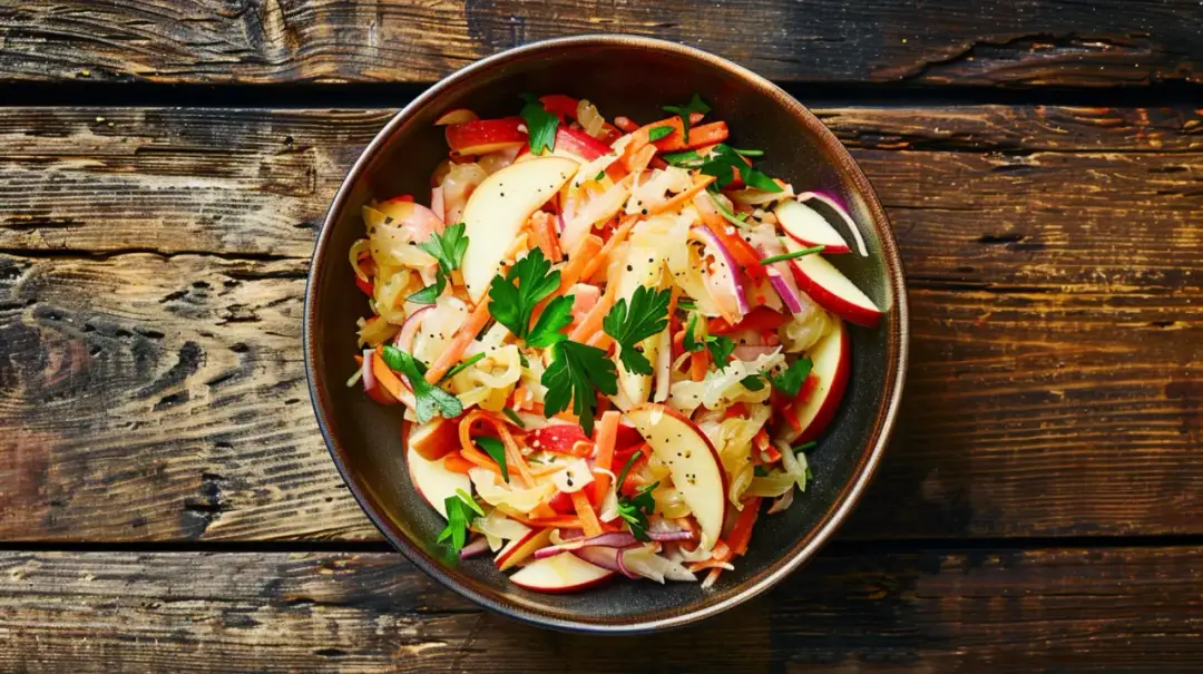 Surówka z kiszonej kapusty, jabłka i majonezu - przepis na dodatek
