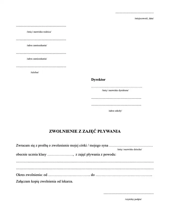 Jak napisać zwolnienie z basenu? Wzór i porady dla rodziców