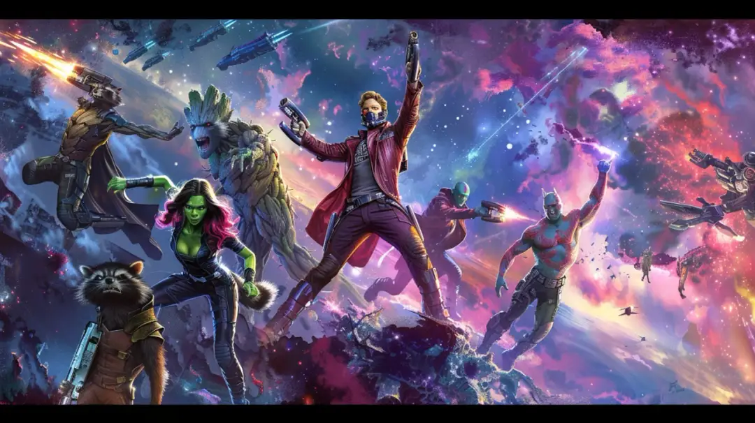 Strażnicy Galaktyki - plakat z kosmicznymi bohaterami