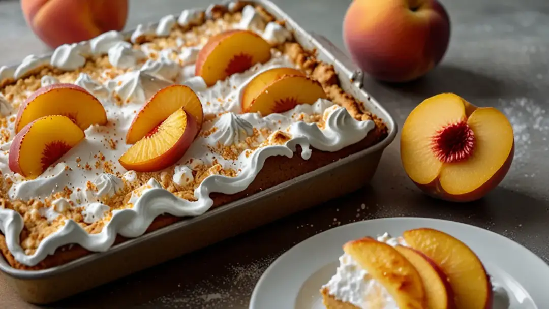 Jak przygotować ciasto z brzoskwiniami i bezą na dużą blachę? Przepis