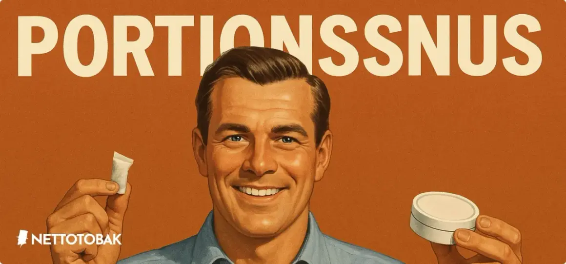 Portionssnus: en modern del av snusets historia. En man håller upp en prilla och en dosa.