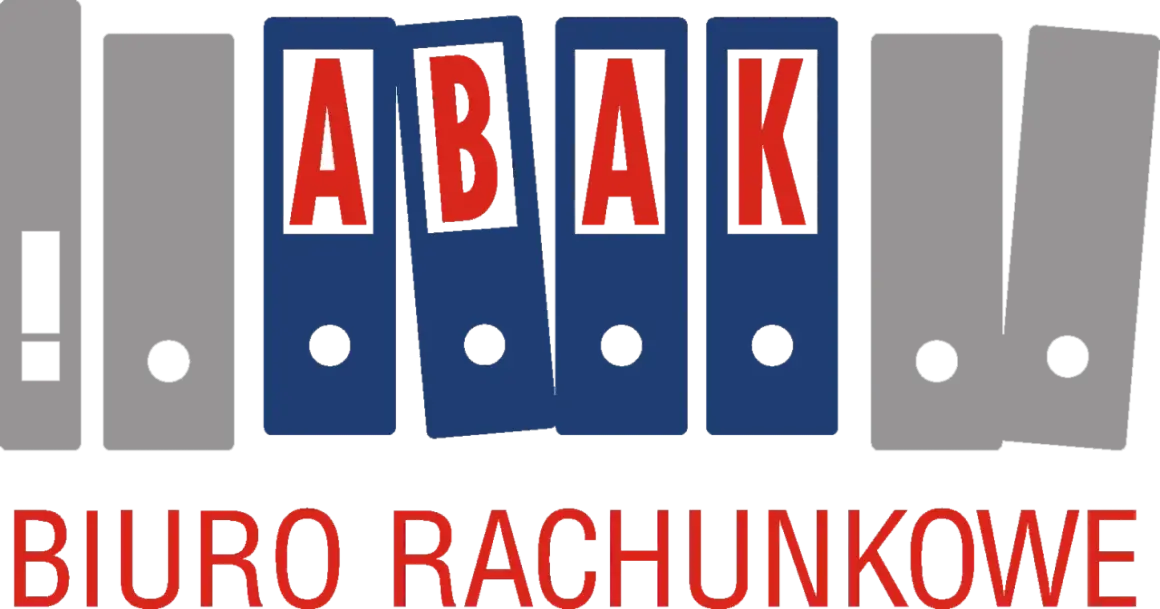 Logo biura rachunkowego z literami ABAK na segregatorach i napisem "BIURO RACHUNKOWE".