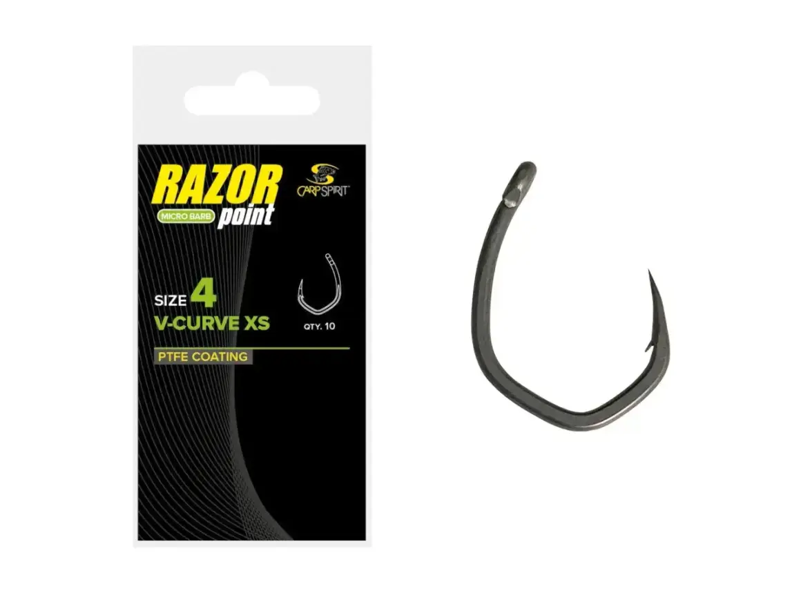 Haczyk karpiowy Carp Spirit Razor V-Curve XS, rozmiar 4, z powłoką PTFE.