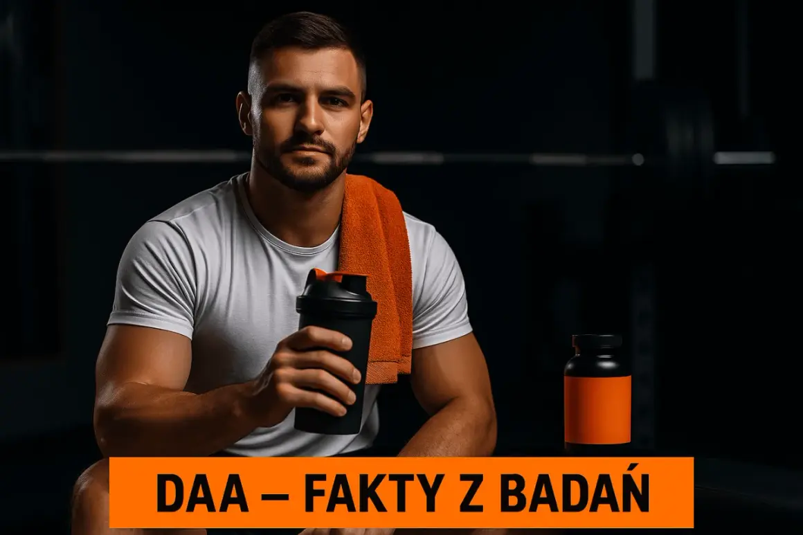 Mężczyzna z shakerem i suplementem. Kwas d-asparaginowy (DAA) wspiera budowanie masy mięśniowej.