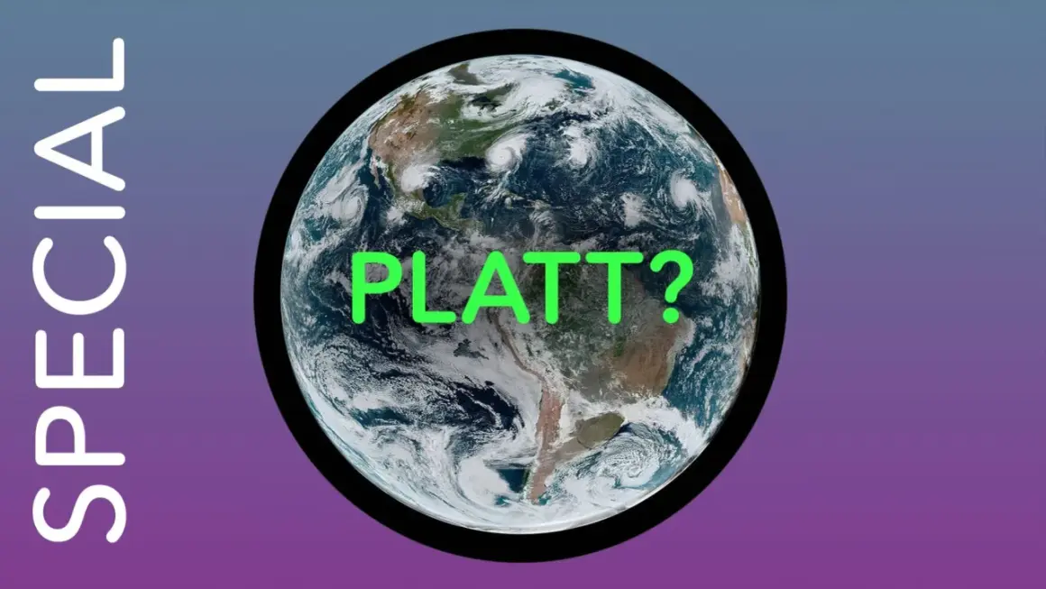 Jordens form ifrågasätts med texten "PLATT?" över en bild av jorden.