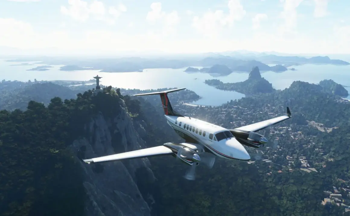 Samolot nad Rio de Janeiro, widok na Chrystusa Odkupiciela. Idealny do Microsoft Flight Simulator 2020 wymagania.
