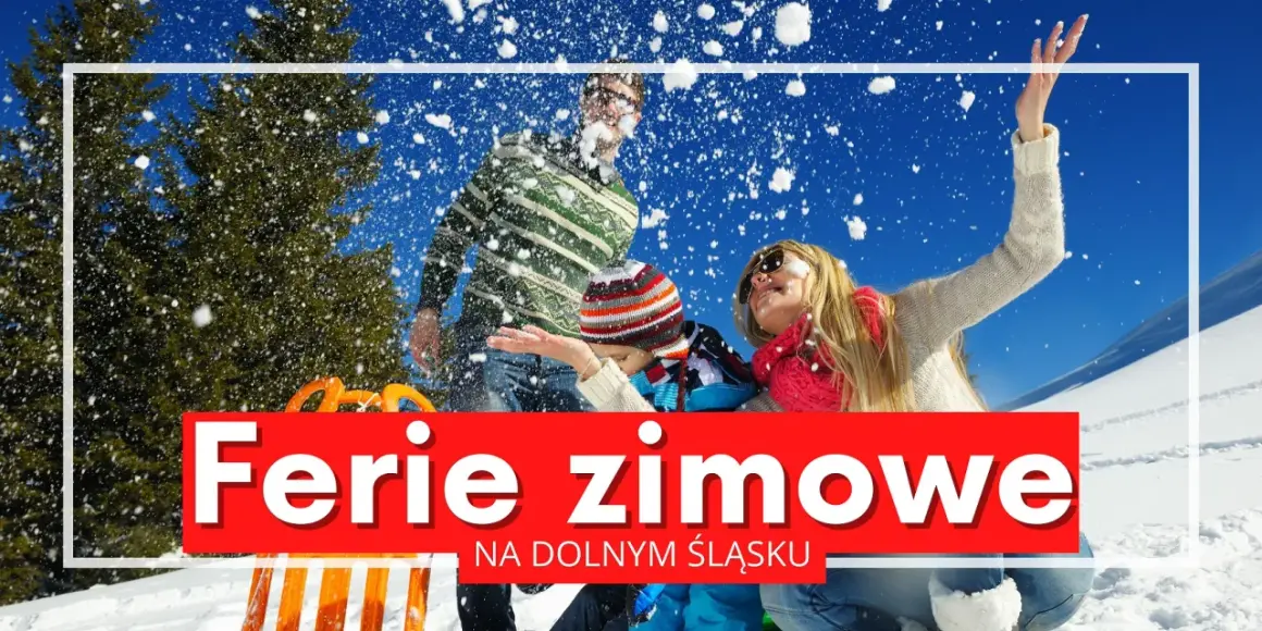 Rodzina rzuca śnieżkami podczas ferii zimowych na Dolnym Śląsku w 2026 roku.