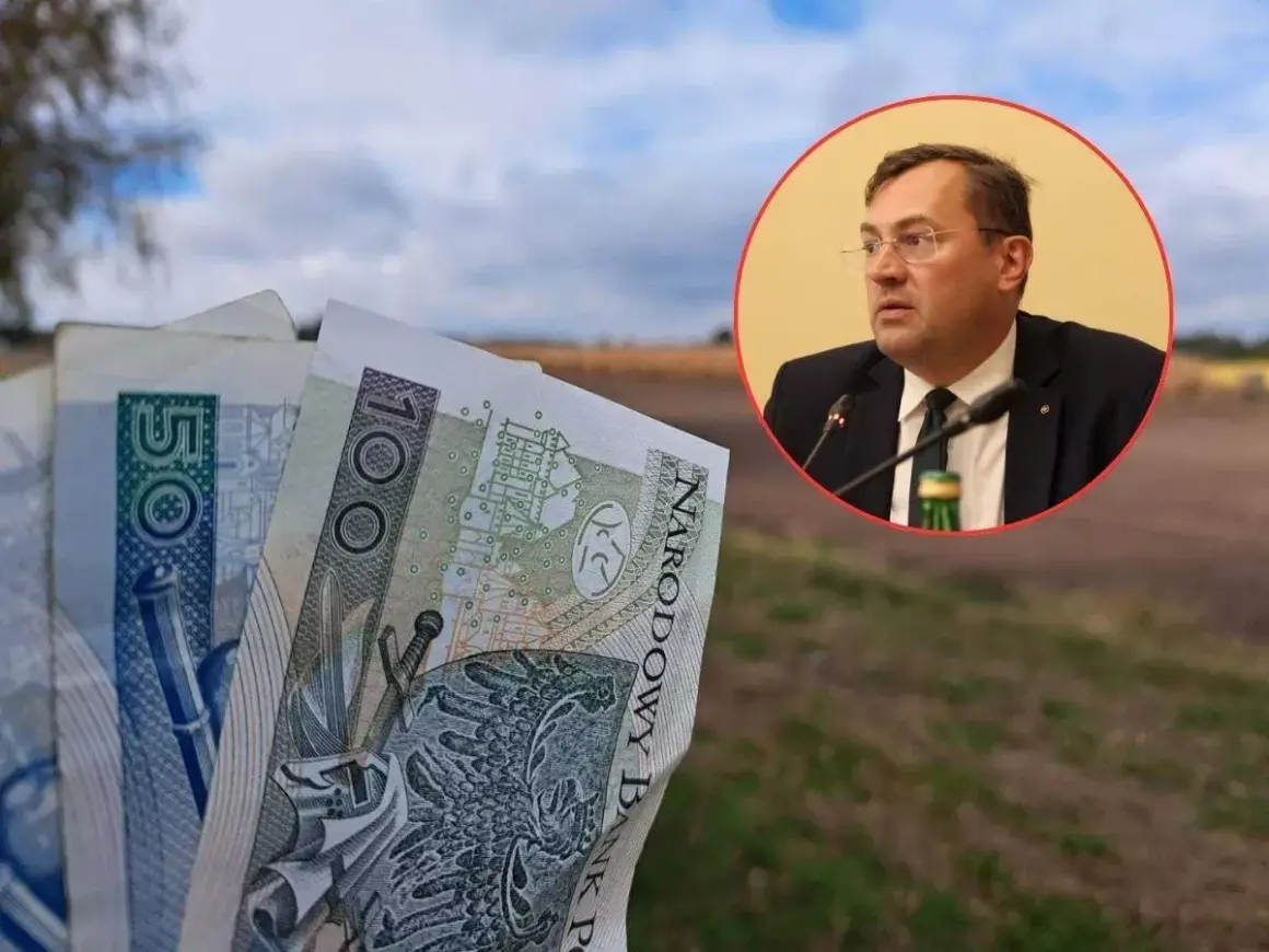 Pieniądze i mężczyzna w garniturze symbolizują wsparcie dla rozwój małych gospodarstw ARIMR.