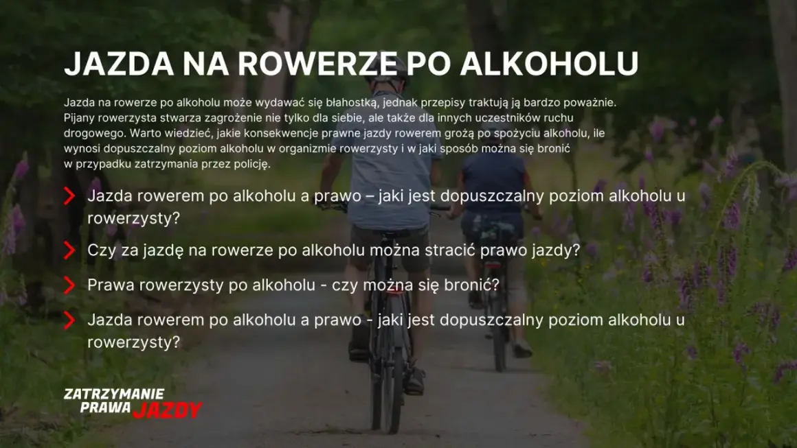 Dwaj panowie jadą na rowerach po leśnej ścieżce. Temat: jazda rowerem po alkoholu i jej konsekwencje.