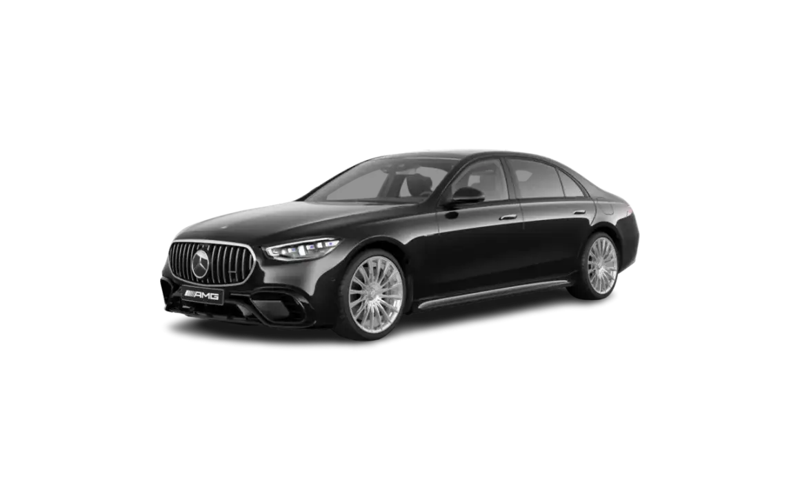 Czarny Mercedes-Benz S 63 AMG, luksusowa limuzyna z charakterystycznym grillem i felgami.