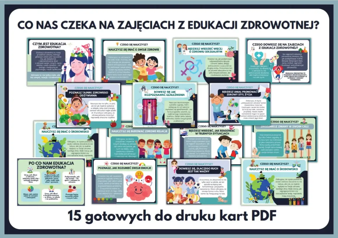 Karty pracy dla przedszkola: zdrowie, odżywianie, relacje, emocje, środowisko. Edukacja zdrowotna to inwestycja w przyszłość.