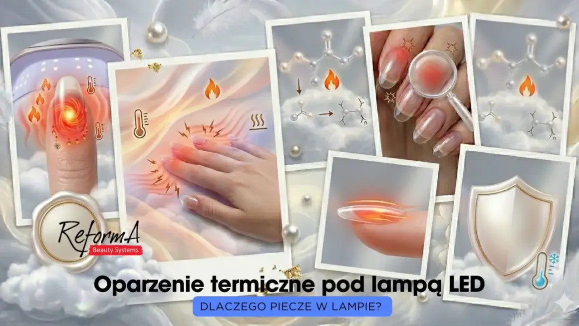 Oparzenie termiczne pod lampą LED? Wyjaśniamy, dlaczego żel piecze w lampie, pokazując reakcje chemiczne i odczucia ciepła.