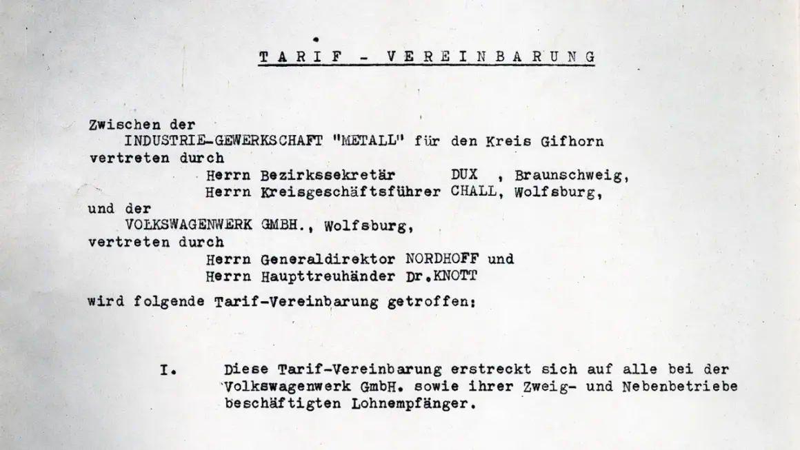 Tarifvereinbarung zwischen IG Metall und Volkswagenwerk GmbH. über den volkswagen haustarifvertrag für Lohnempfänger.