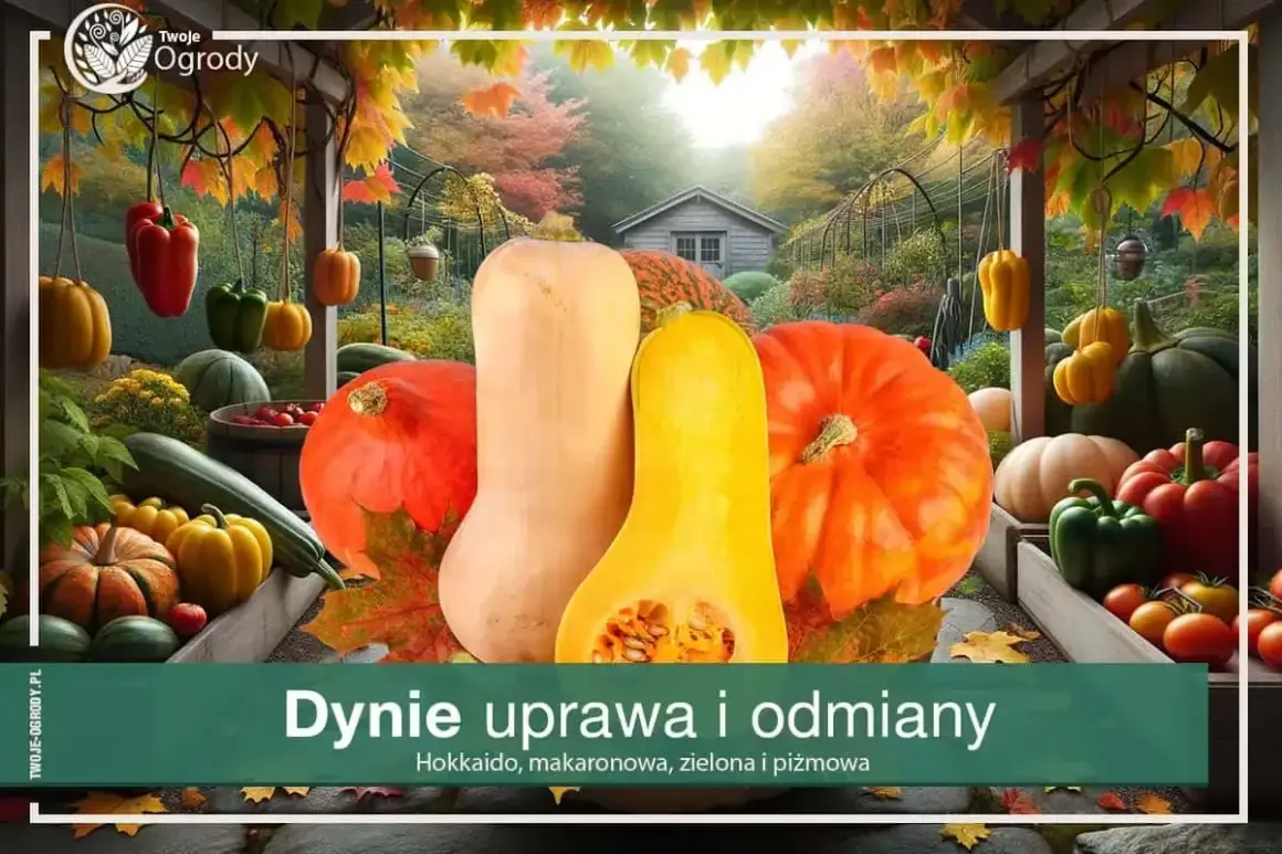 Jesienna uczta: dynia piżmowa zielona i inne warzywa w ogrodzie.