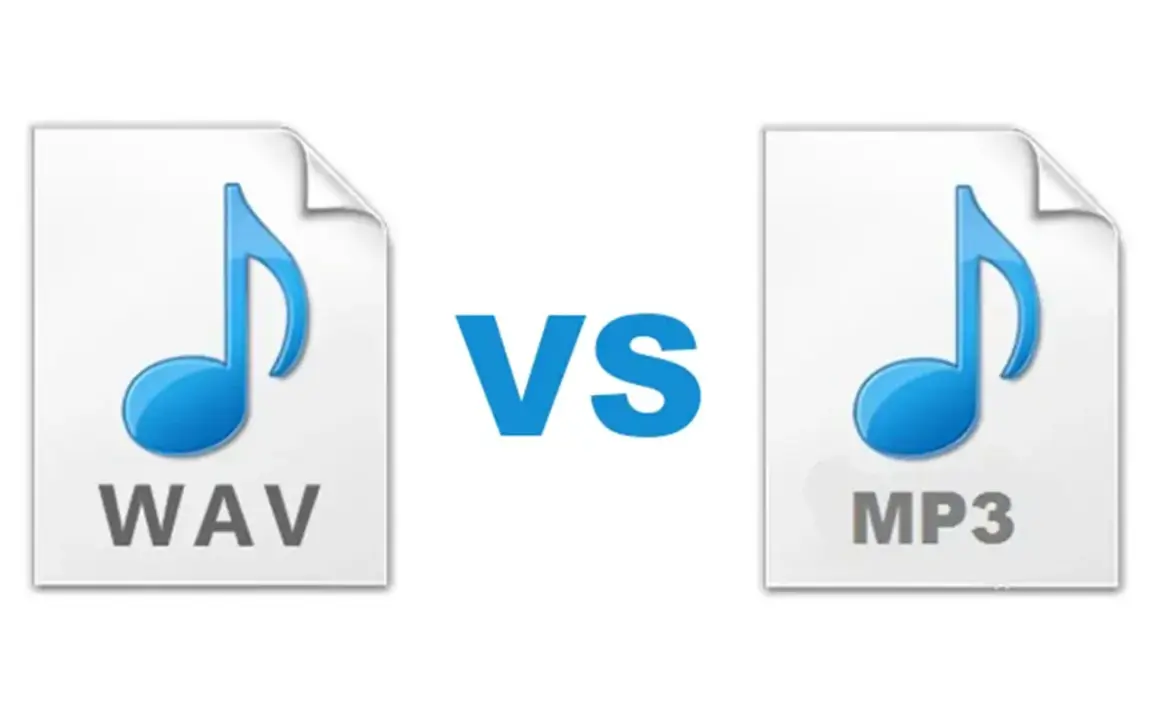WAV vs MP3: A visual comparison of audio file formats, highlighting the difference between lossless WAV and compressed MP3.